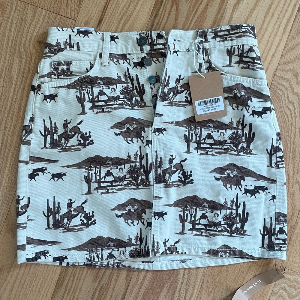 Reformation cute denim skirt western print